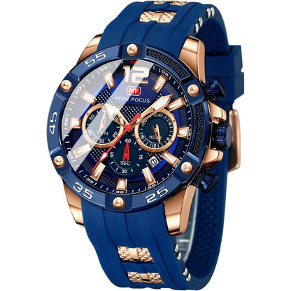 MF MINI FOCUS Men Watch, Chronograph Waterproof Sport Analog Quartz Watches Blue Silicon Strap Fashion Wristwatch for Men