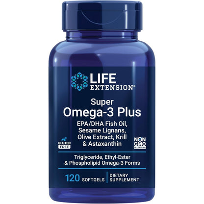 Life Extension Super Omega-3 Plus EPA/DHA Fish Oil, Sesame Lignans, Olive Extract, Krill & Astaxanthin - Heart, Brain & Joint Health Support - Gluten-Free, Non-GMO - 120 Softgels