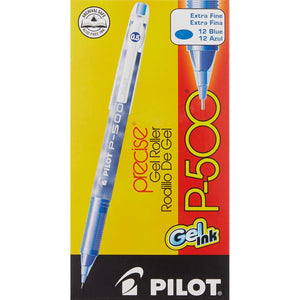 Pilot, Precise P-500 Gel Ink Rolling Ball Stick Pens, Marbled Barrel, Extra Fine Point 0.5 mm, Blue, Pack of 12