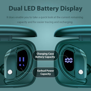 bmanl Wireless Earbuds Bluetooth Headphones 48hrs Play Back Sport Earphones with LED Display Over-Ear Buds with Earhooks Built-in Mic Headset for Workout Green