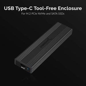 SABRENT USB 3.2 Type-C Tool-Free Enclosure for M.2 PCIe NVMe and SATA SSDs (EC-SNVE)