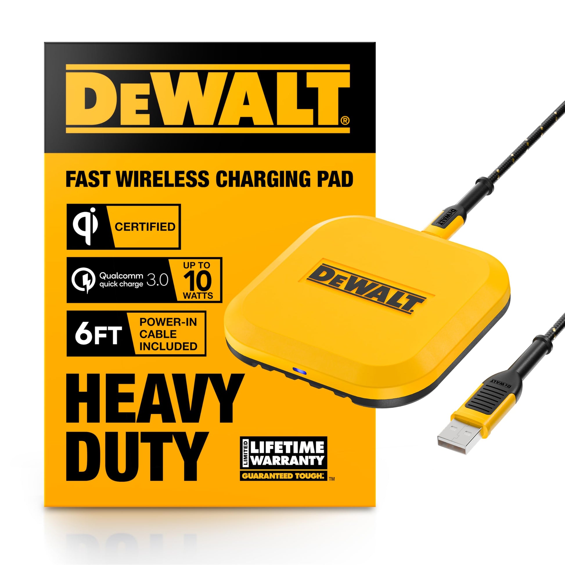 Buy now DEWALT Heavy Duty Wireless Charger, 10W Max Fast Wireless Charging Pad Compatible with iPhone 17/16/15/14/13/12/11/X/8 Pro Max Plus Samsung Galaxy S22/S21 AirPods (Type C Cable/AC Adapter Included) at indiglob india