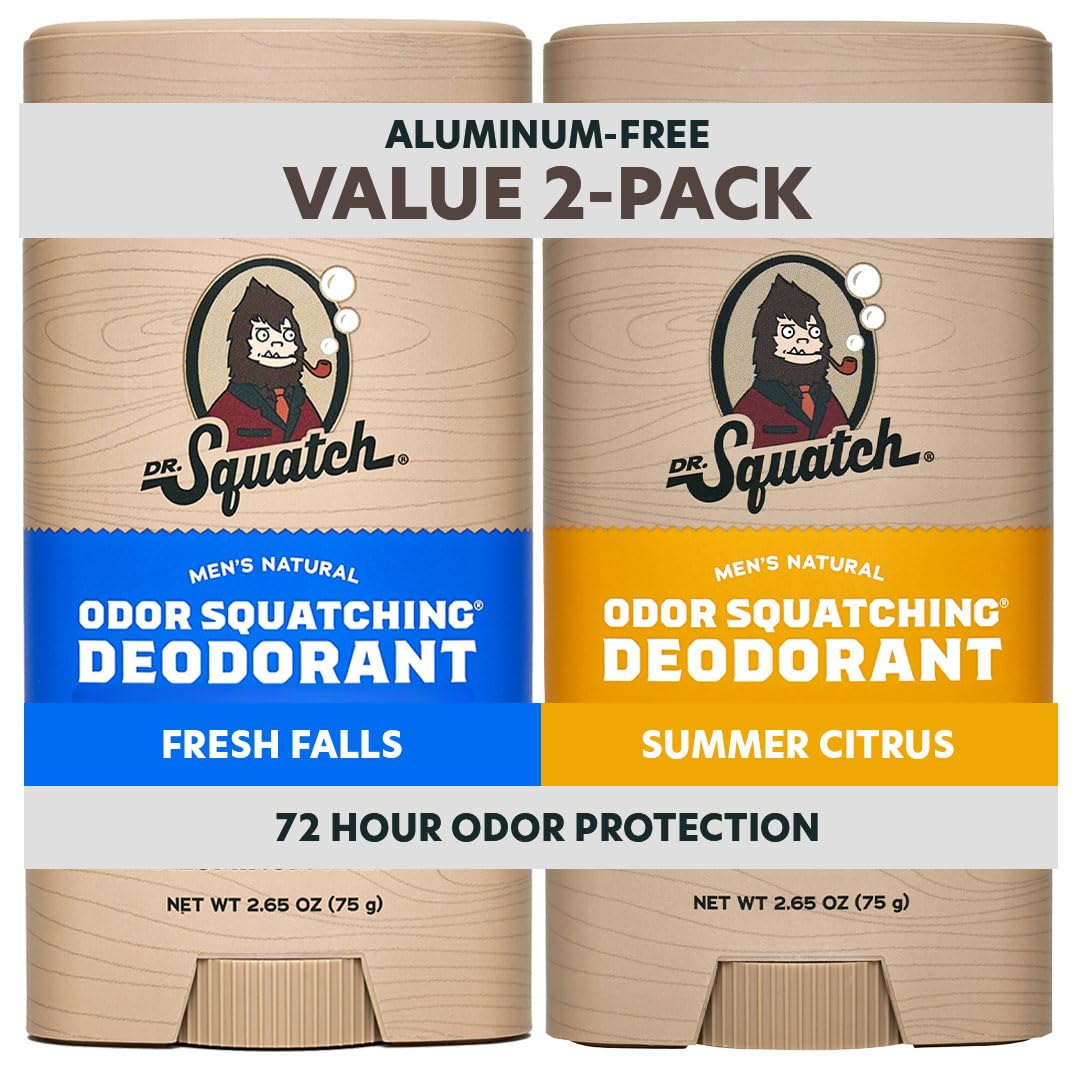Buy now Dr. Squatch Natural Men’s Deodorant – Aluminum Free Natural Deodorant Men with Charcoal & Postbiotics for 72-Hour Odor Protection – Rainforest Rapids + Fresh Falls, 2.65oz Stick (2-Pack) at indiglob india