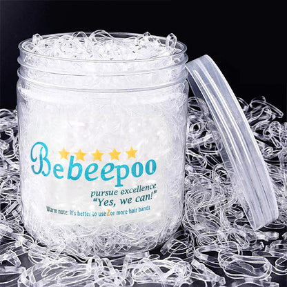 Clear Hair Elastics，BEBEEPOO 2500pcs Rubber Bands for Hair, Clear Mini Elastic Rubber Hair Bands, Small Hair Tties - STRONG - REUSEABLE