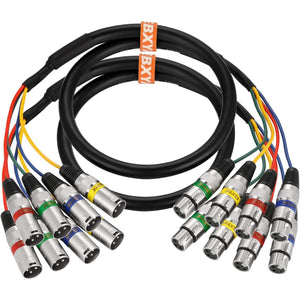EBXYA 3 Ft XLR Snake Cables 4 Colored, 4-Channel Microphone Patch Cable XLR Male to Female, Recording Snake for Live, Recording, Studios 2 Pack