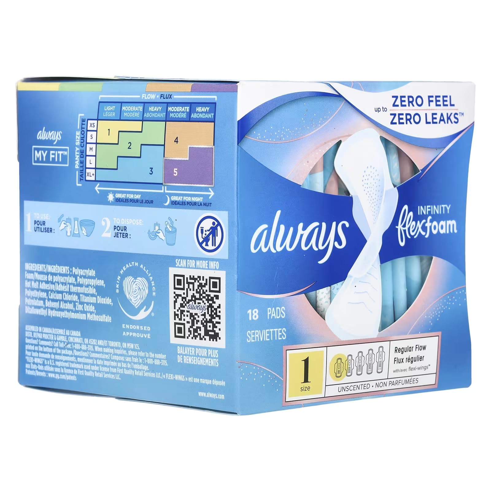 Buy now Always Pads Size 1 Infinity with Flex Foam 18 Count (Pack of 3) at indiglob india