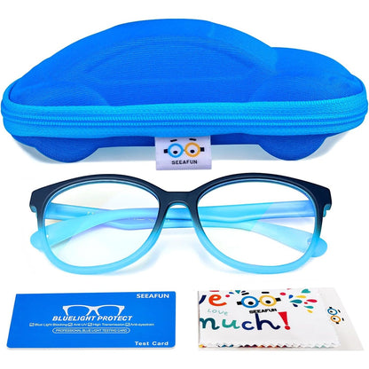 Blue Light Glasses for Kids Girls Boys with Cute Car Case, UV400 Protection, Anti Blue Ray Age3-12