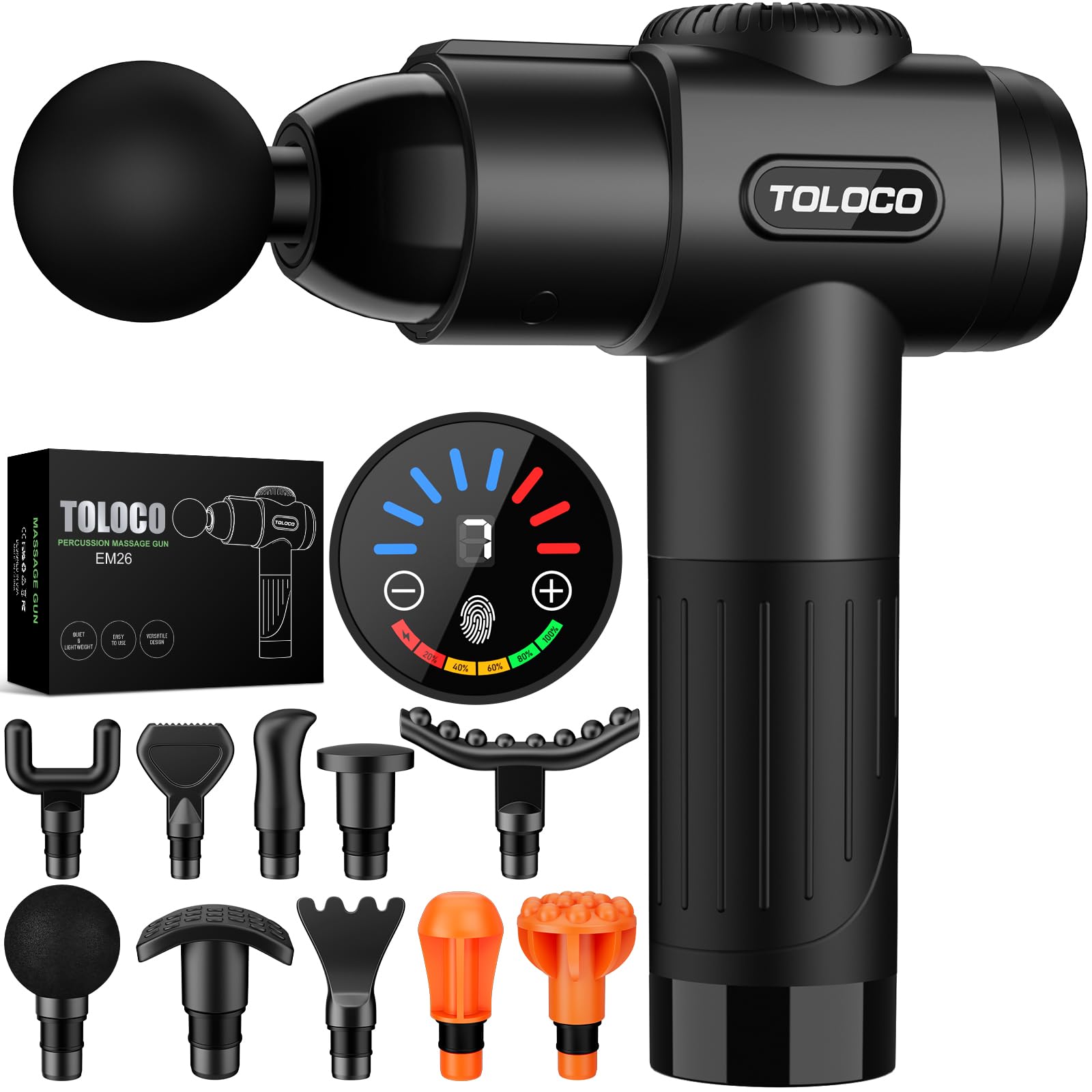 Buy now TOLOCO Massage Gun, Deep Tissue Back Massage for Athletes for Pain Relief, Percussion Massager with 10 Massages Heads & Silent Brushless Motor, Valentines Day Gifts for Him Her, Black Black at indiglob india