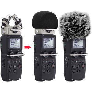 ChromLives Windscreen Microphone Wind Muff, Foam Wind Screen Wind Cover Compatible with Zoom H5 H6 Portable Handy Recorder Furry & Foam 2Pack