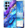Btscase Case for Samsung Galaxy S22 Ultra 5G, Marble Pattern 3 in 1 Heavy Duty Shockproof Full Body Rugged Hard PC+Soft Silicone Drop Protective Women Girl Covers, Rose Gold - Blue Purple