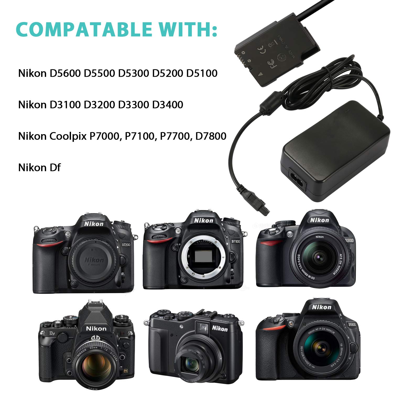 Buy now EP-5A Plus EH-5 Camera AC Power Adapter Replacement for EN-EL14 / EN-EL14A Battery for Nikon D3100 D3200 D3300 D3400 D5100 D5200 D5300 D5500 Coolpix P7000 P7100 P7700 P7800 Cameras at indiglob india
