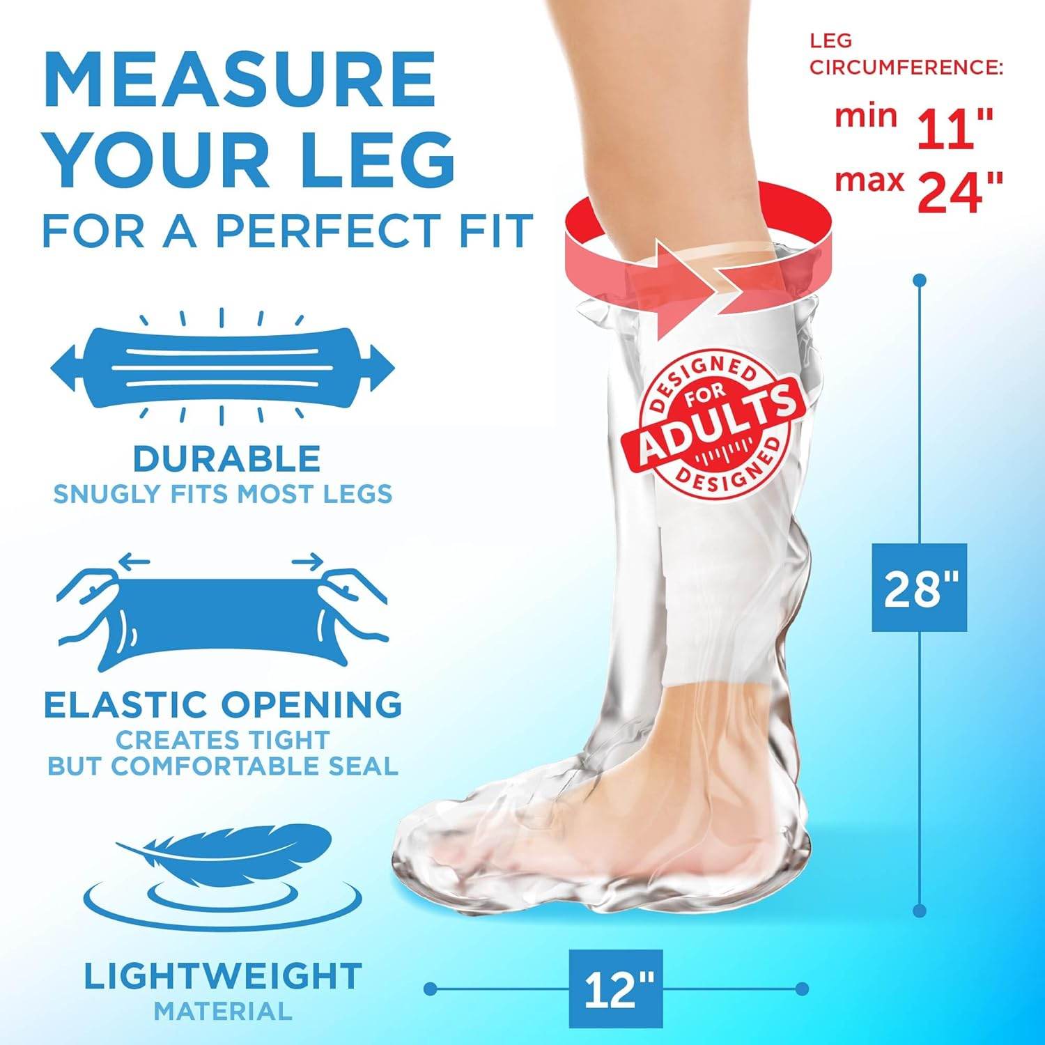 100% Waterproof Cast Covers for Shower Leg - Tight Seal - Reusable Adult 2pk Half Leg Cast Protectors - Knee, Ankle, Foot - My Store