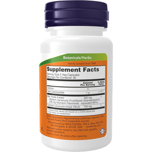 NOW Foods Supplements, Silymarin Milk Thistle Extract 150 mg with Turmeric, Supports Liver Function*, 60 Veg Capsules