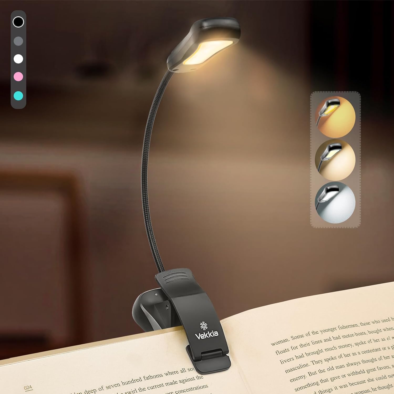 Buy now Vekkia Rechargeable Book Light for Reading in Bed, 3 Color x 3 Brightness, Lightweight Reading Light, Up to 70 Hours Lighting, Great for Readers, Travel (Blue) Black at indiglob india
