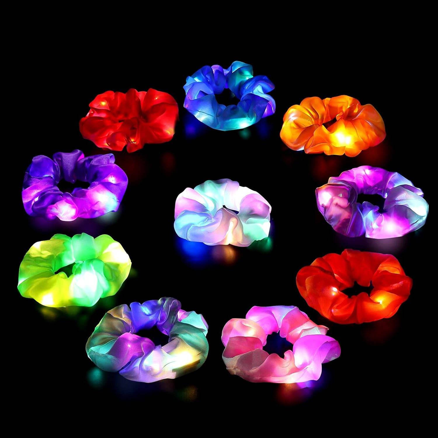 10PCS LED Hair Scrunchies with Light Modes for Girls, Premium Elastic Bands with Gift Bag - Glowing Hair Rings, Great Holiday Headwear - My Store