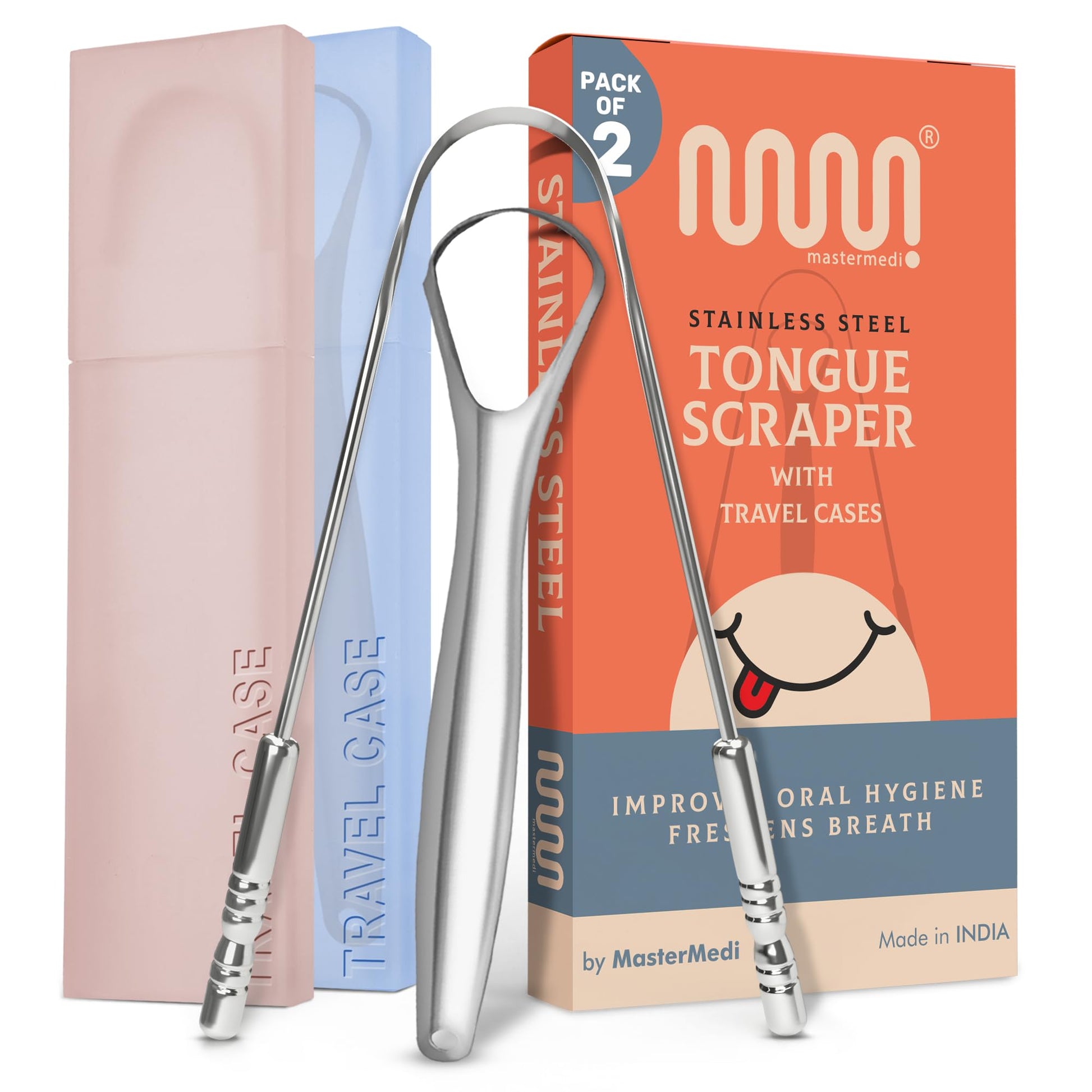Buy now MasterMedi Tongue Scraper with Case Easy to Use Tongue Scraper for Adults, Tongue Cleaner for Oral Care & Hygiene (Single Pack (with Travel Case)) at indiglob india