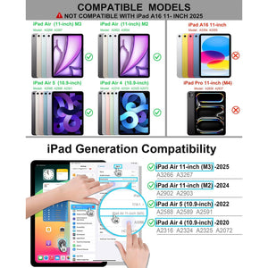 Arteck iPad Air 11-inch/Air 5th 4th Generation Keyboard Case, Bluetooth Keyboard with Folio Full Protection Case for Apple iPad Air 11” M3/M2 (2025/2024), Air 5/Air 4