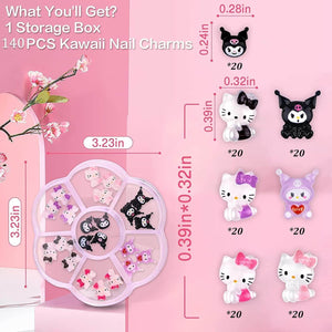 140 PCS Kawaii Nail Charms Slime Charms 3D Nail Art Charms Flatback Resin Charms, for Nail Art Decorations Supplies - My Store