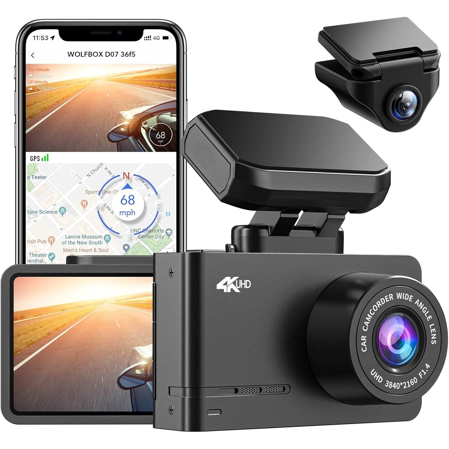 Buy now WOLFBOX Dash Cam Front and Rear, D07 4K Dash Camera for Cars with WiFi GPS, 4K/2.5K + 1080P Dual Dashcam with 2.45" LCD, 170°FOV, Night Vision, Loop Recording, Smart Parking Monitor, Magnetic Mount Default at indiglob india