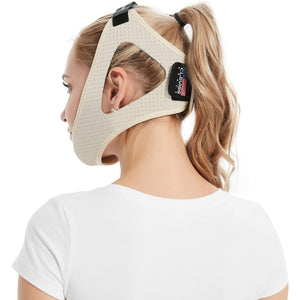 Anti Snoring Chin Strap for CPAP Users- Double Adjustable Snoring Solution/Sleep Aid for Men and Women, Stopper Chin Straps for Snoring Sleeping Mouth Breathers (Beige)