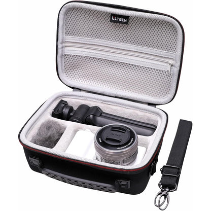 Camera Case Compatible with Sony Alpha ZV-E10 / ZV-1F / ZV-1 / ZV-1 II Vlog Camera with Shoulder Strap by LTGEM, Fits Vlogger Accessory Kit Tripod and Microphone, Black