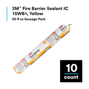 3M Fire Barrier Sealant IC 15WB+, Yellow Color, One-Part, Gun-Grade, Intumescent Material, 3-Hour Protection, 20 fl oz Sausage Pack