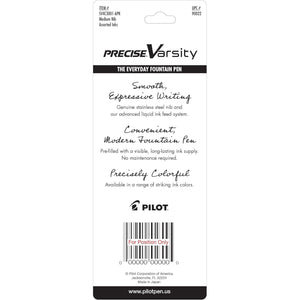 PILOT Precise Varsity Pre-Filled Fountain Pens, Medium Point Stainless Steel Nib, Black/Blue/Purple Inks, 3-Pack (90022)