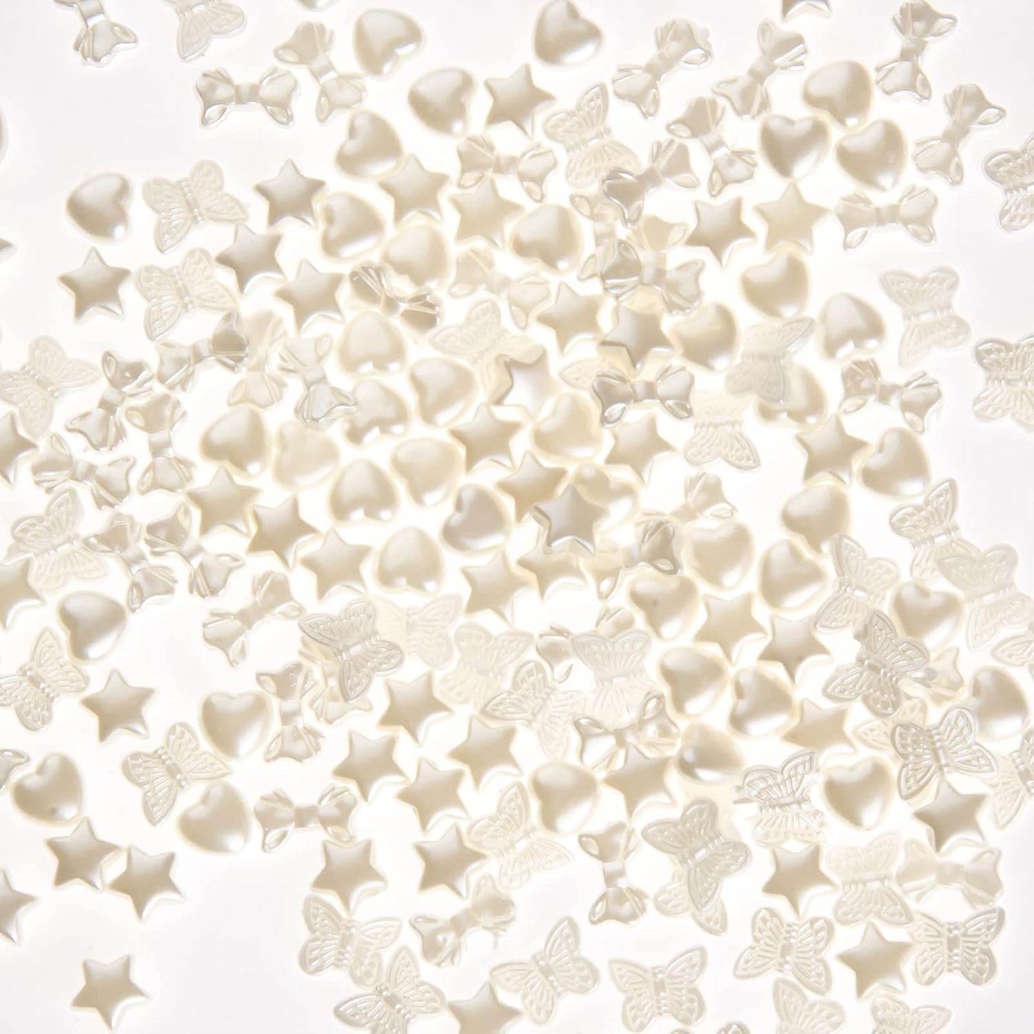 200 PCs ABS Imitation Pearl Beads - 10mm White Butterfly Star Heart Bowknot Beads - Aesthetic Beads for Jewelry Making Bracelets Necklace - My Store