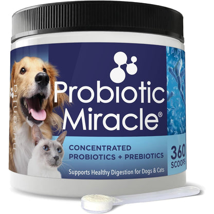 NUSENTIA Probiotics for Dogs -(360 Scoops)-Probiotic Miracle -Advanced, Species Specific Probiotics and Prebiotics to Stop Diarrhea, Loose Stool, and Yeast-Plus Immune Support