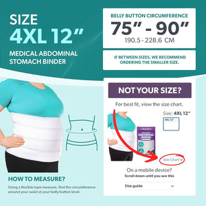BraceAbility Plus Size Abdominal Binder for Post Surgery Recovery - Bariatric Stomach Hernia Belt, Post Partum Waist Binder, Diastasis Recti Obese Belly Support Band for Big Men and Women (4XL 12")