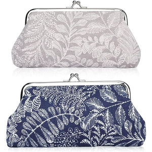 Oyachic 2 Packs Coin Purse Vintage Leaf Pouch Long Coin Pouch Women Wallet Kiss lock Cosmetic Bag Make up Bag Clasp Clutch
