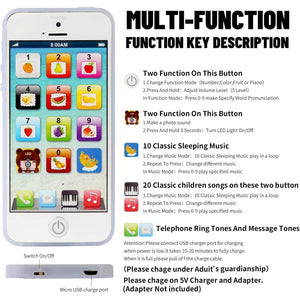 Cooplay Learning Smart Phone Toy Music Lullaby Song Touch Screen Type-C Recharable Cell Phone Mobile Yphone for Toddler Baby - My Store
