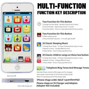 Cooplay Learning Smart Phone Toy Music Lullaby Song Touch Screen Type-C Recharable Cell Phone Mobile Yphone for Toddler Baby