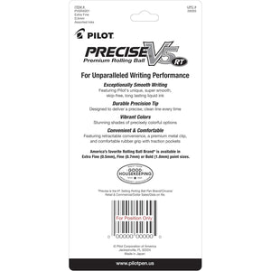 Pilot Precise V5 RT Refillable & Retractable Rolling Ball Pens, Extra Fine Point Pens, 0.5 mm, Black/Blue/Red/Green, Pack of 4 - Ideal for School, Journaling & Office Writing