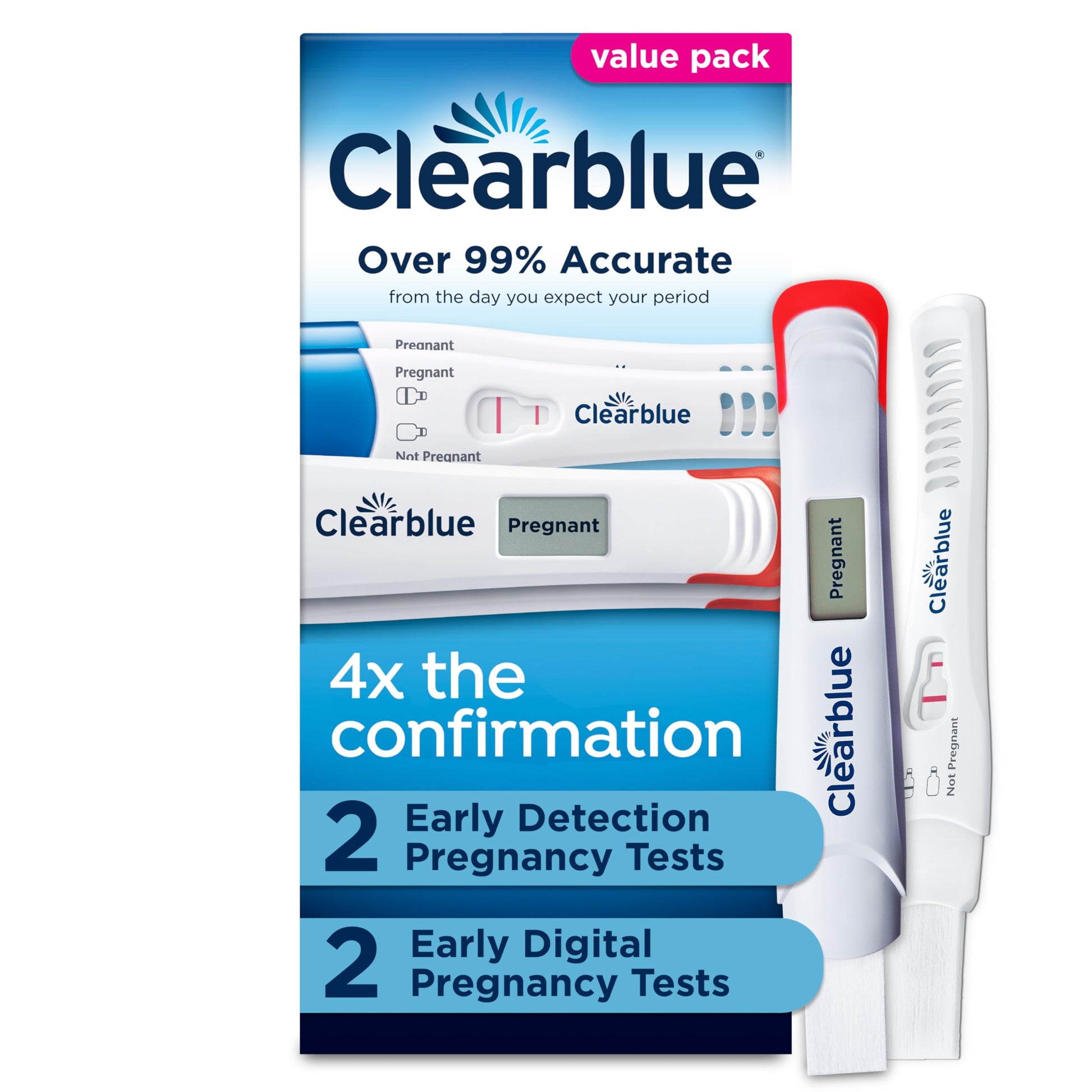 Buy now Clearblue Pregnancy Test Combo Pack, 4ct - Digital with Smart Countdown & Rapid Detection - Value Pack at indiglob india