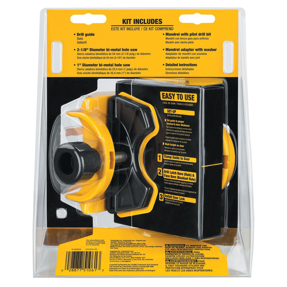 Buy now DEWALT Door Lock Installation Kit, C-Clamp Design, For Metal or Wood Doors, 2 Adjustable Bushings, Easy Installation (D180004) at indiglob india