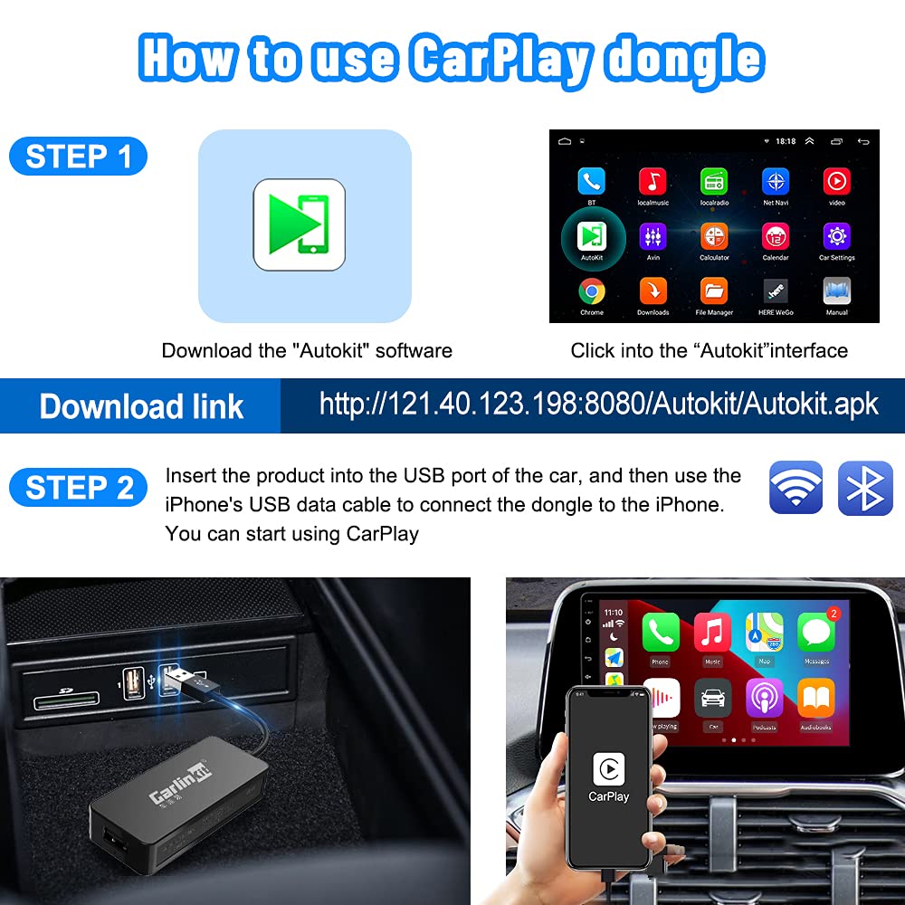 Buy now CarlinKit Wired CarPlay Dongle Android Auto for Car Radio with Android System Version 4.4.2 and Above, Install The AutoKit App in The Car System, Dongle Connect The Car's AutoKit App to get CarPlay at indiglob india