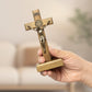 KUXBET Wood Standing Cross 5inch Small Crucifix - Jesus Christ Wall Cross Crucifix for Table or Wall Decor Home Decoration