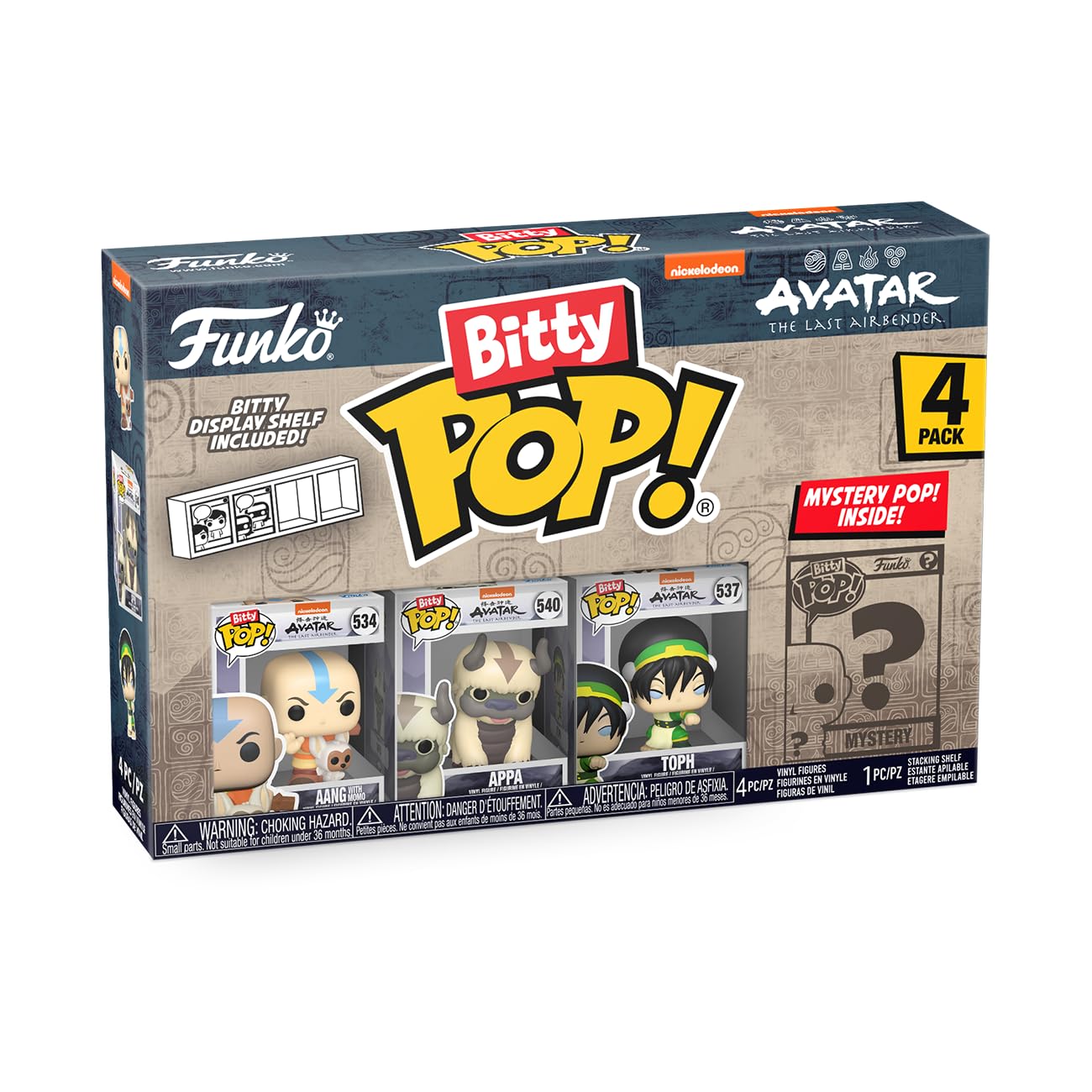 Buy now Funko Bitty Pop! Avatar: The Last Airbender - Aang, Appa, Toph, & A Surprise Mystery Mini Figure - 0.9 Inch (2.2 Cm) Collectable - Stackable Display Shelf Included - Gift Idea Cake Topper at indiglob india
