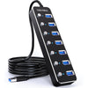 USB Hub, VKUSRA 7 Port USB Hub 3.0 with 4ft USB Long Cable, and Aluminum USB 3.0 Hub with Individual On/Off Switch and LED Indicator, USB Splitter for Laptop & PC, Power Adapter Not Included - USB HUB 7 PORTS