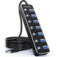 USB Hub, VKUSRA 7 Port USB Hub 3.0 with 4ft USB Long Cable, and Aluminum USB 3.0 Hub with Individual On/Off Switch and LED Indicator, USB Splitter for Laptop & PC, Power Adapter Not Included