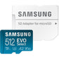 SAMSUNG EVO Select Micro SD-Memory-Card + Adapter, 512GB microSDXC 130MB/s Full HD & 4K UHD, UHS-I, U3, A2, V30, Expanded Storage for Android Smartphones, Tablets, Nintendo-Switch (MB-ME512KA/AM)