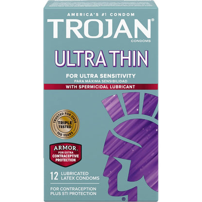 TROJAN Ultra Thin Condoms Spermicidal, 12 Count