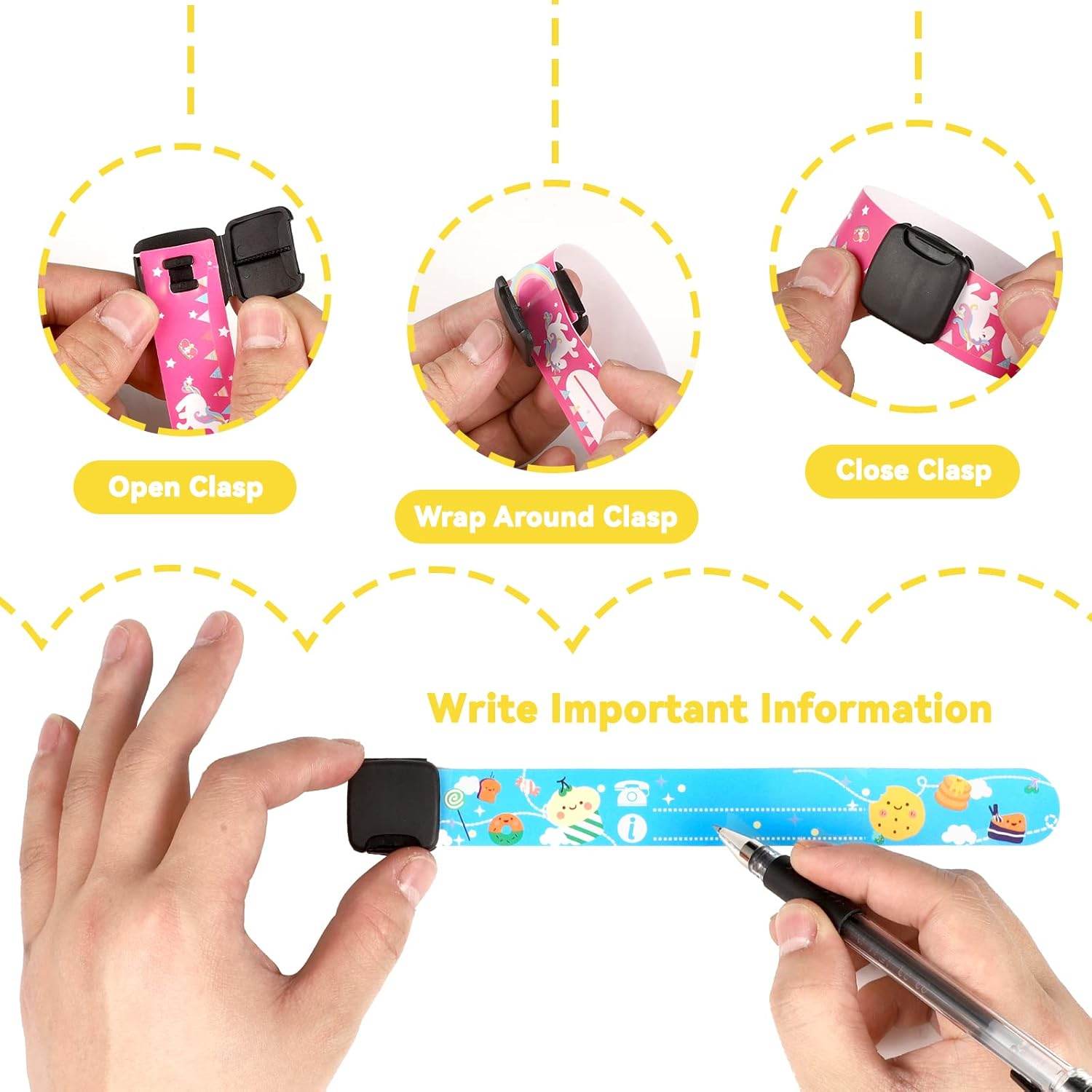 14 Pieces Children Safety ID Wristband Reusable Identification Bracelets Waterproof ID Band Safety Wristband for Boys and Girls (Delicate Style) - My Store