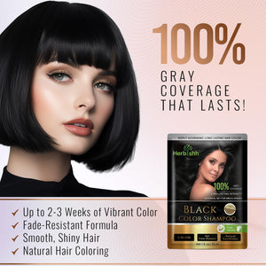 Herbishh Natural Hair Dye Shampoo with Argan Mask - Long-Lasting Color for Gray Hair - Travel Size, 10+1 Pack, Ammonia-Free (Black)