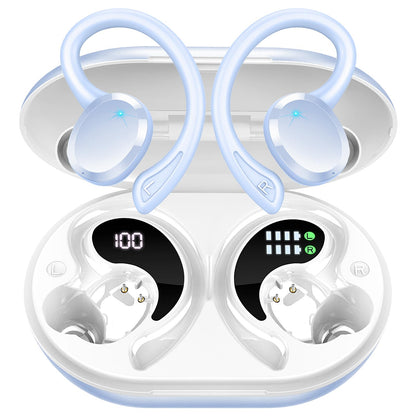Buy now Ltinist Wireless Earbud, Bluetooth 5.3 Headphones Pure Bass Sound with Earhooks, 75H Battery Over Ear Headphones with Dual-LED Display, IP7 Waterproof Earphones Built-in Microphone for Running Sports Light blue at indiglob india