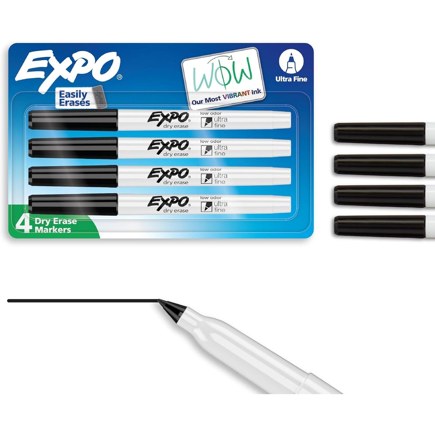 Expo Low-Odor Dry Erase Markers, Ultra-Fine Tip, Black, 4 Count