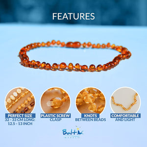 Baltic Amber Necklace - Authentic Cognac Baroque - Natural Comfort - 12.5 Inch - Screw Clasp
