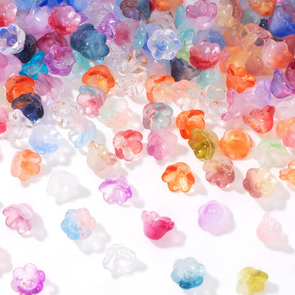 PAGOW 160PCS Tulip Flower Beads Glass Translucent Bracelet Beads Colorful Handcrafted Crystal Loose Glass Beads for Spring Summer Valentines Wedding DIY Jewelry Making Gifts