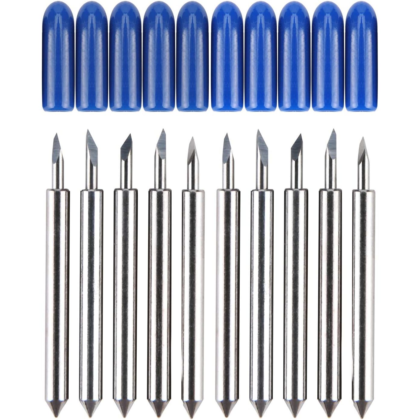 HQMaster 60 Degree Tungsten Steel Lettering Blade Vinyl Cutter Blades for Roland Cutting Plotter, Blue Cap Pack of 10